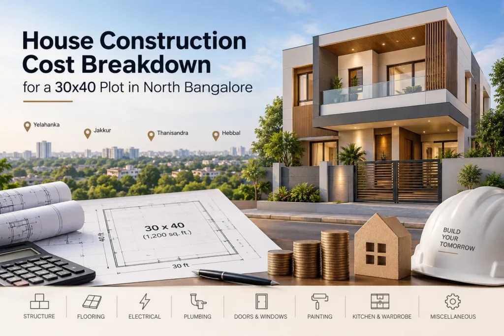 30×40 House Construction cost breakdown in north Bangalore (2026)